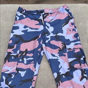 SHEIN Pink and Blue Camo Cargo Pants